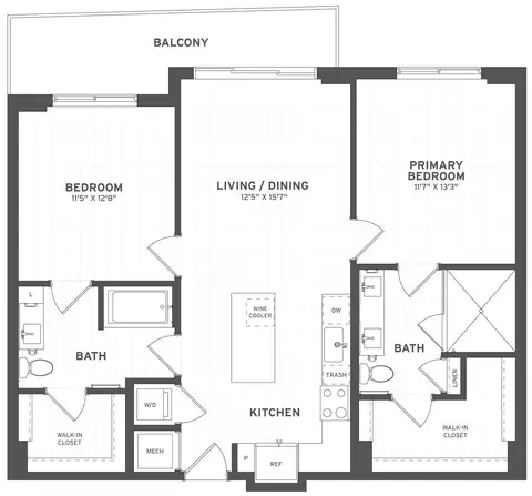 Floor plan 2 Bed/2 Bath-B1, 2 beds · 2 baths · 1,087 sf