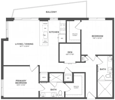 Floor plan 2 Bed/2 Bath Den-B3, 2 beds · 2 baths