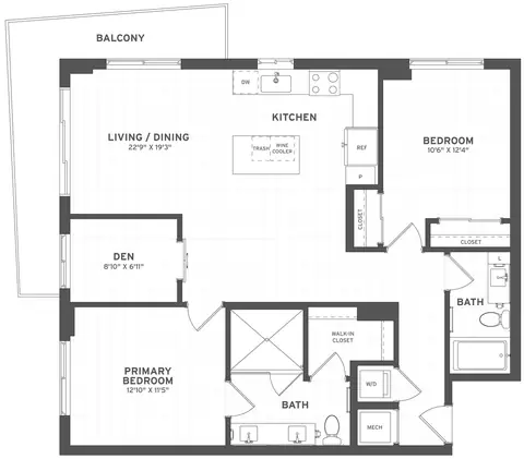 Floor plan 2 Bed/2 Bath Den-B4, 2 beds · 2 baths