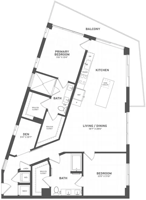 Floor plan 2 Bed/2 Bath Den-B9, 2 beds · 2 baths