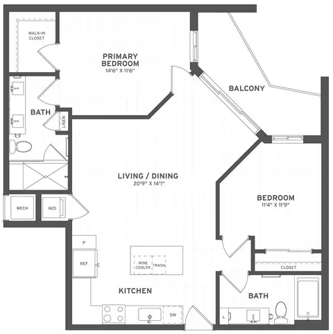 Floor plan 2 Bed/2 Bath-B6, 2 beds · 2 baths