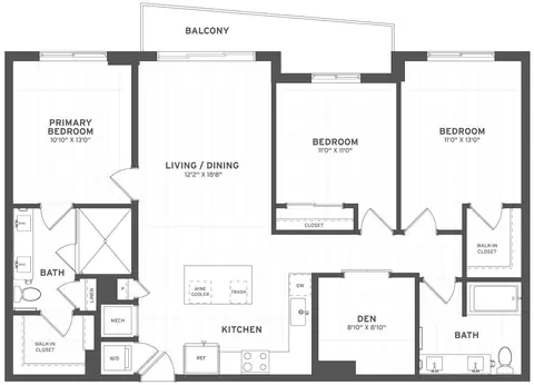 Floor plan 3 Bed/2 Bath Den-C2, 3 beds · 2 baths · 1,395 sf