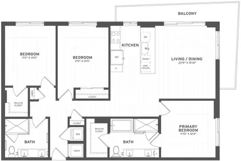 Floor plan 3 Bed/2 Bath-C3, 3 beds · 2 baths · 1,395 sf