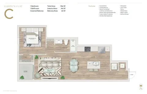 Floor plan Garden Flat C, 1 bed · 1 bath · 784 sf
