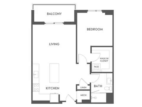 Floor plan A3d, 1 bed · 1 bath · 777 sf