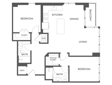 Floor plan C5P, 2 beds · 2 baths · 1,109 sf