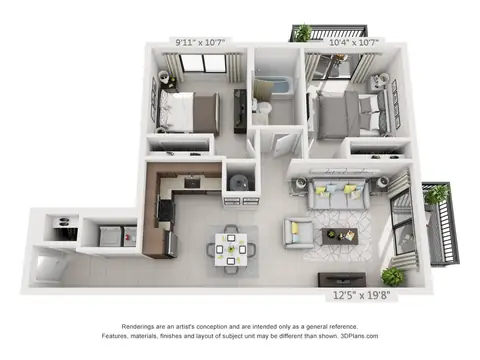 Floor plan B1, 2 beds · 1 bath · 876 sf