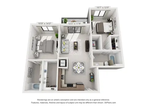 Floor plan B2, 2 beds · 2 baths · 961 sf