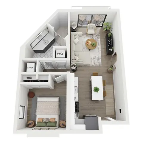 Floor plan A5, 1 bed · 1 bath · 669 sf