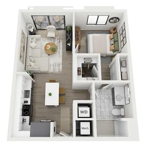 Floor plan A1, 1 bed · 1 bath · 672 sf