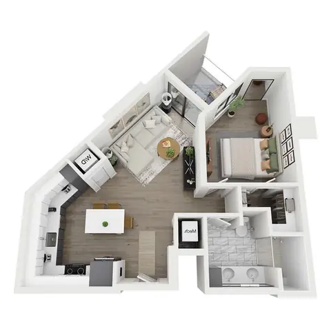 Floor plan A2 H, 1 bed · 1 bath · 727 sf