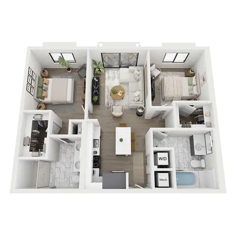 Floor plan C1-H, 2 beds · 2 baths · 1,006 sf