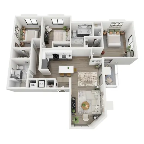 Floor plan D1, 3 beds · 2 baths