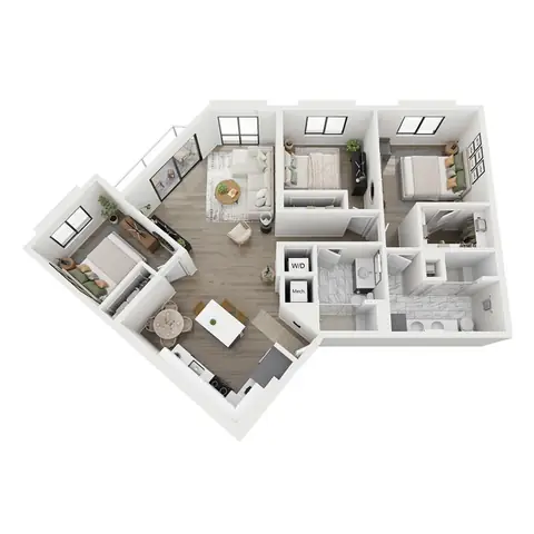 Floor plan D2, 3 beds · 2 baths