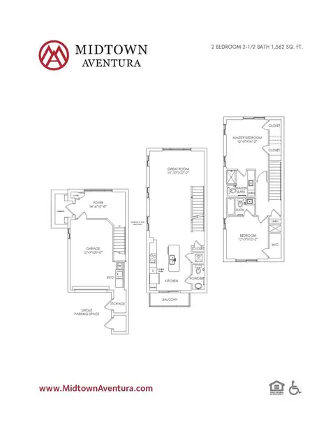 Floor plan TH3, 2 beds · 2.5 baths · 1,562 sf
