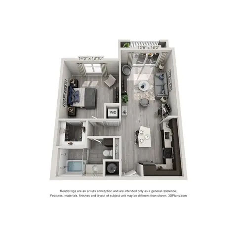 Floor plan B3, 1 bed · 1 bath · 777 sf