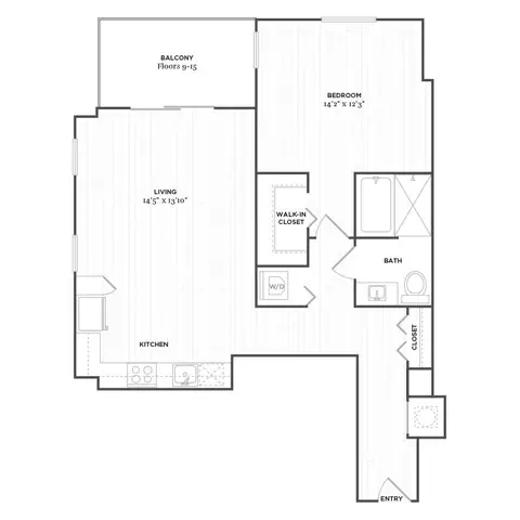 Floor plan B8, 1 bed · 1 bath · 890 sf