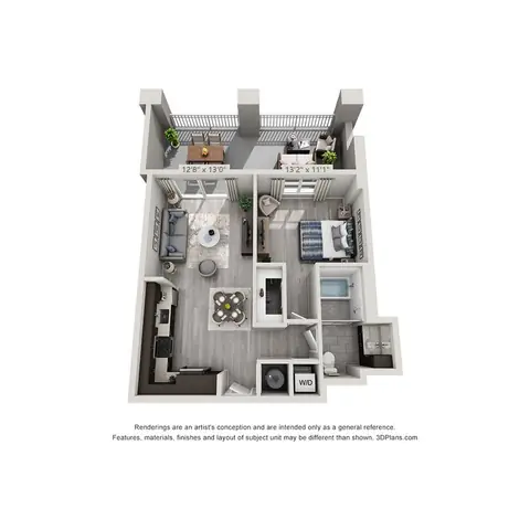 Floor plan B2, 1 bed · 1 bath