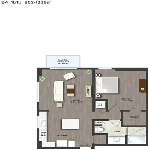 Floor plan B4PH, 1 bed · 1 bath