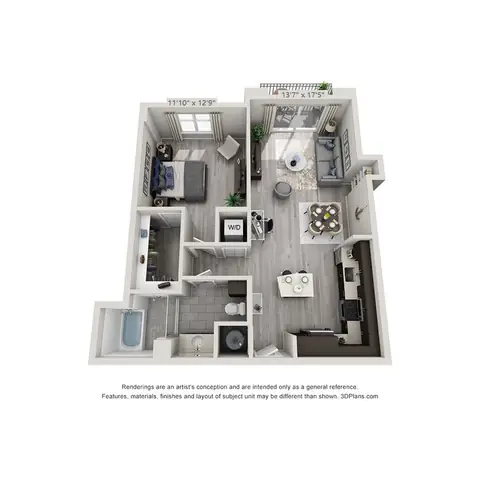 Floor plan B5, 1 bed · 1 bath