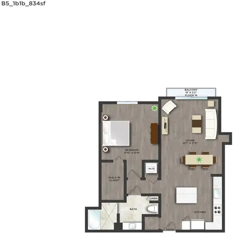 Floor plan B5APH, 1 bed · 1 bath