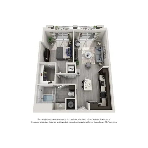 Floor plan B7, 1 bed · 1 bath