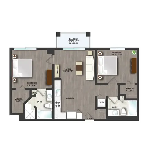 Floor plan C6, 2 beds · 2 baths · 929 sf