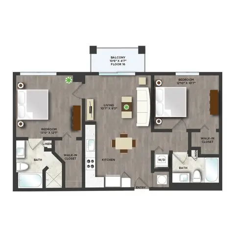 Floor plan C6A, 2 beds · 2 baths