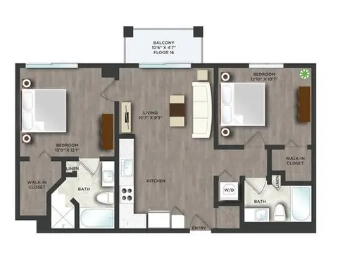 Floor plan C6APH, 2 beds · 2 baths