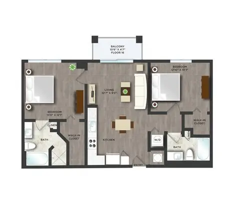Floor plan C6PH, 2 beds · 2 baths