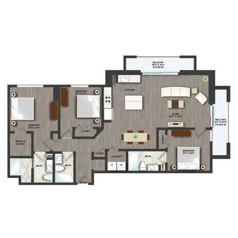 Floor plan D1, 3 beds · 3 baths · 1,485 sf