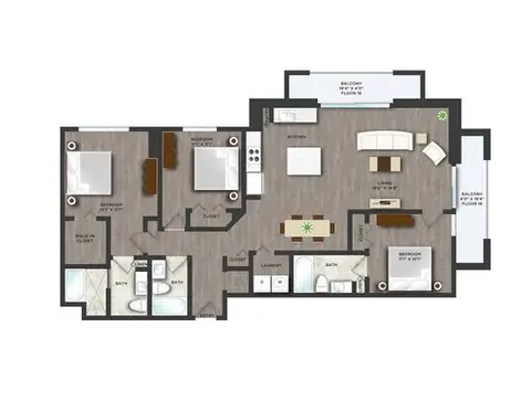Floor plan D1PH, 3 beds · 3 baths