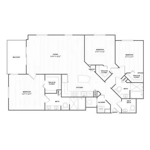 Floor plan D2, 3 beds · 2.5 baths