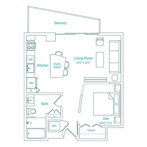 Floor plan Line 10 / Floors 14-27, Studio · 1 bath
