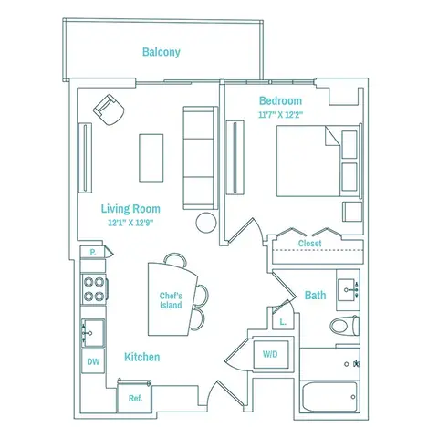 Floor plan Line 09 / Floors 3-PH, 1 bed · 1 bath · 674 sf