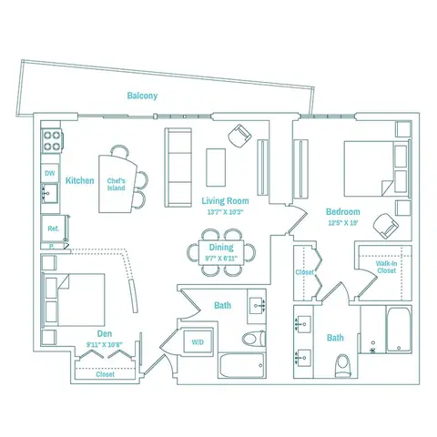 Floor plan Line 04 / Floors 14-PH, 1 bed · 2 baths · 1,056 sf