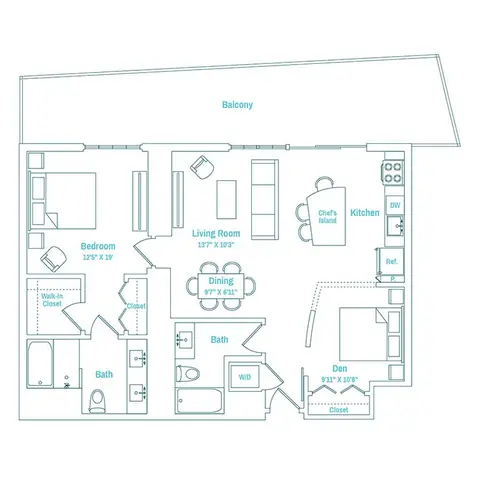 Floor plan Line 03 / Floors 3-PH, 1 bed · 2 baths