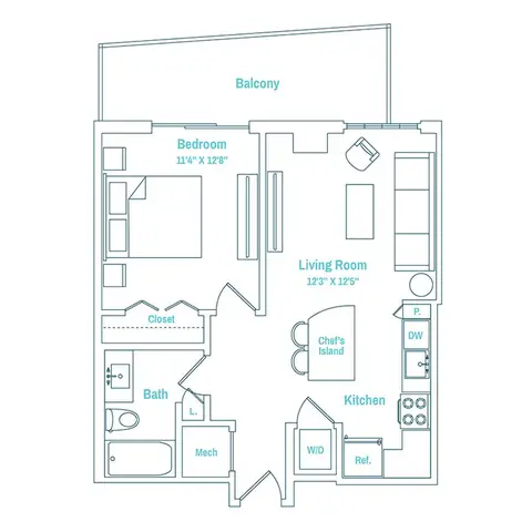 Floor plan Line 07 / Floors 3-12, 1 bed · 1 bath