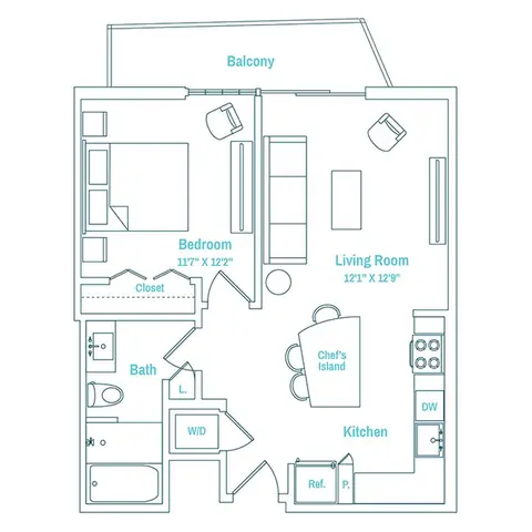Floor plan Line 18 / Floors 14-27, 1 bed · 1 bath