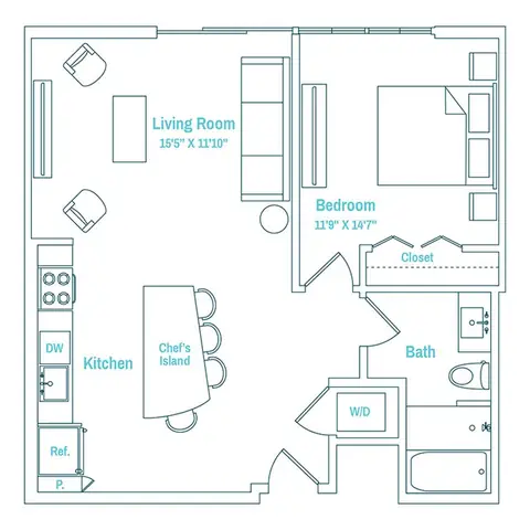Floor plan Line 20 / Floor PD, 1 bed · 1 bath
