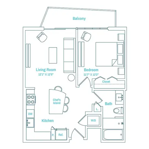 Floor plan Line 21 / Floors PD-27, 1 bed · 1 bath