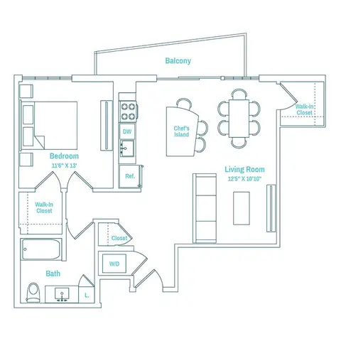 Floor plan Line 25 / Floor PD, 1 bed · 1 bath