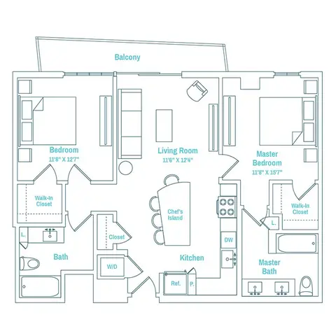 Floor plan Line 17 / Floors PD-27, 2 beds · 2 baths · 1,039 sf
