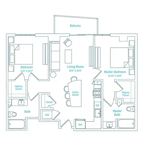 Floor plan Line 06 / Floors 14-PH, 2 beds · 2 baths
