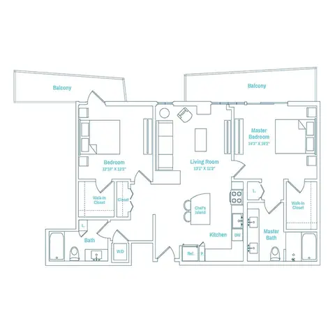 Floor plan Line 13 / Floor PD, 2 beds · 2 baths