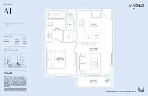 Floor plan A1-WF, 1 bed · 1 bath · 531 sf