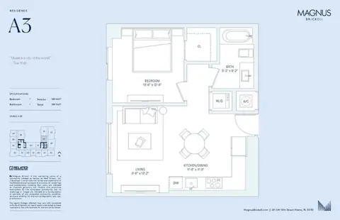 Floor plan A3-WF, 1 bed · 1 bath · 589 sf