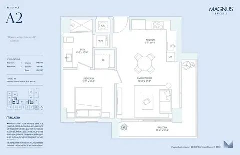 Floor plan A2, 1 bed · 1 bath · 598 sf