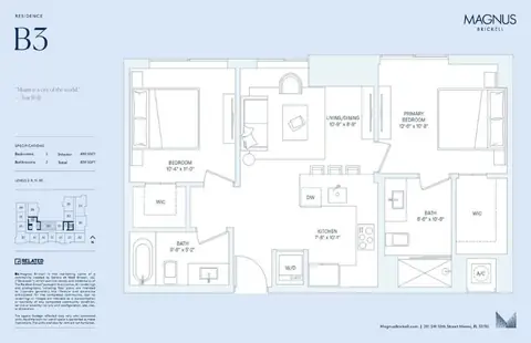 Floor plan B3-WF, 2 beds · 2 baths · 839 sf