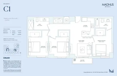 Floor plan C1, 3 beds · 2 baths · 1,121 sf